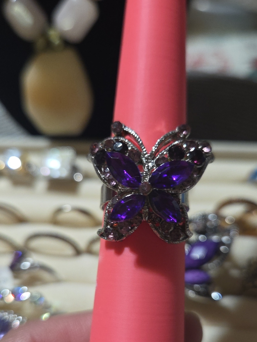 Y2K Purple Crystal Butterfly Ring -size 8.5